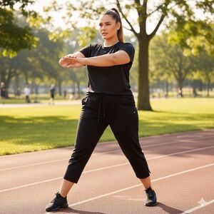 LIVI Lane Bryant Black Jogger Pants Cropped Ankle Drawstring Waist Women 26 28